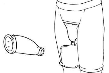 Body worn urinal with hard cup - line drawing